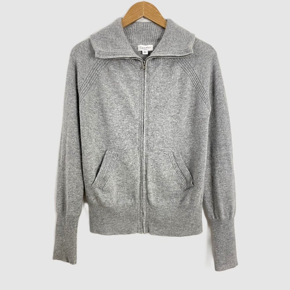 Calvin Klein 100% Cashmere Full Zip Mock Neck Jacket